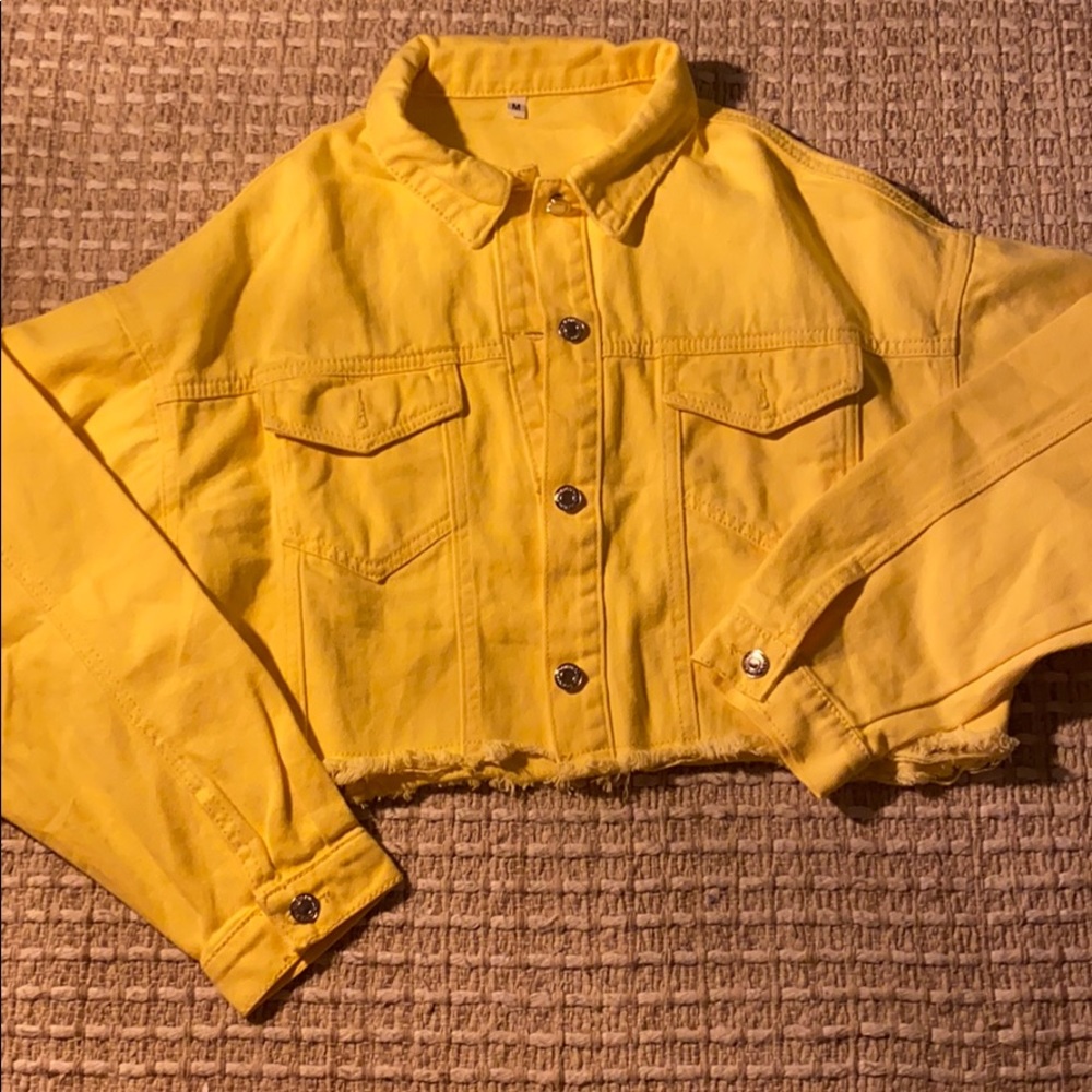 Yellow Cropped Denim Jacket
